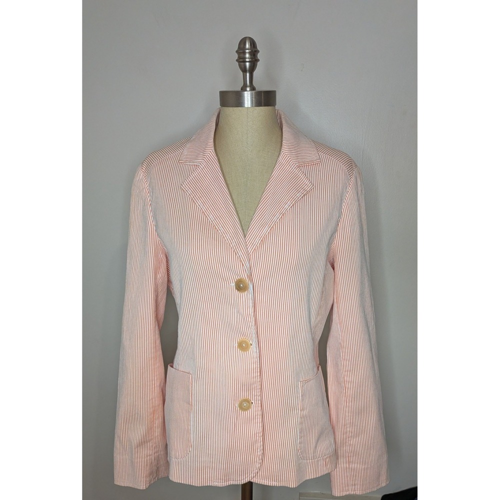 NWOT VTG Eddie Bauer Sz 12 Cotton Seersucker Blazer Jacket Preppy Summer Coastal